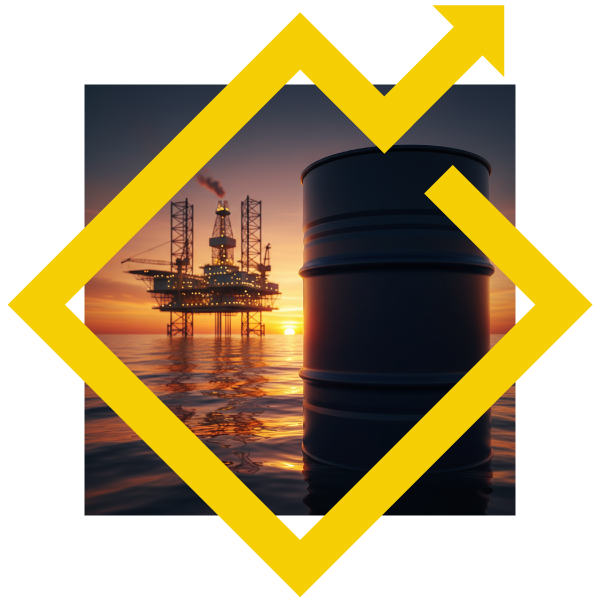 Offshore oil rig and barrel representing global crude oil brokerage services.
