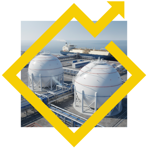 LNG and LPG storage tanks with a gas carrier ship for global gas brokerage.